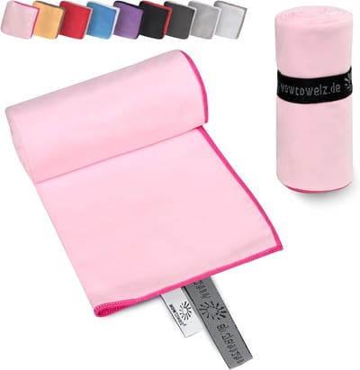 compacte microvezel handdoek, reishanddoek, sport- fitnesshanddoek, strandbadhanddoek, licht en sneldrogend, (roze, 145 x 70 cm)