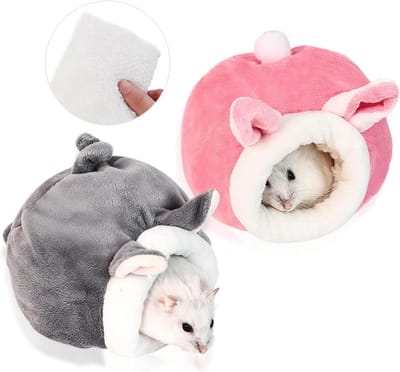 Hamsterbed set - Warm nest - Kleine dieren - Semi-ingesloten ontwerp - 2 stuks - Grijs en roze