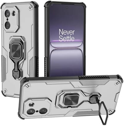 MobyDefend Hoesje - Geschikt voor OnePlus Nord CE 5 - Dubbelgelaagde Pantsercase Met Standaard - Zilvergrijs