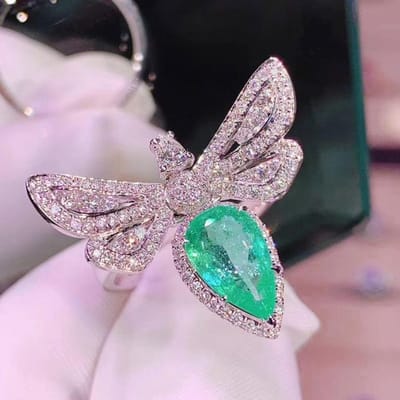 Nieuwe Aangekomen Grote Bling Bling Zirkoon Steen Dragonfly S925 Sterling Zilver Kleur Ringen Voor Vrouwen Bruiloft Engagement Mode-sieraden 10