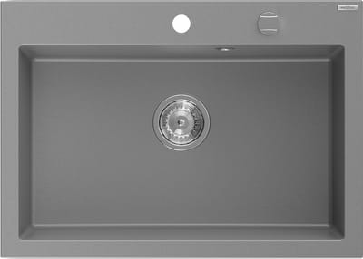Mexen Elix granieten gootsteen 1-kamer 700 x 500 , grijs, chromen sifon - 6526701005-71