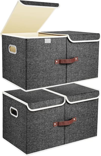 Opbergbox Met Vakken - Opbergkisten Set - Thuis Organiseren - Wasbaar En Opvouwbaar - 55x33x30cm - Zwart