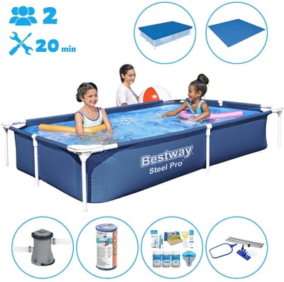 Bestway Rechthoekig Frame Zwembad - 221 x 150 x 43 cm - Blauw - Inclusief Accessoires