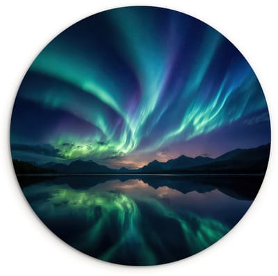 WallCircle® Wandcirkel 120x120 cm - Muurcirkel Noorderlicht - Kleurrijk - Bergmeer - Muurdecoratie woonkamer - Wanddecoratie slaapkamer - Kamer decoratie accessoires - Ronde schilderijen XXL