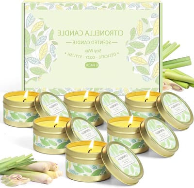 Citronella Geurkaarsen Set van 6 - Natuurlijke Sojawas Kaarsen voor Tuin, Balkon en Terras - Perfect voor Zomerse Avonden