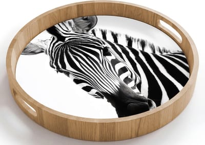 Dienblad rond 40x40 cm - Schootdienblad hout - Zebra - Close-up - Zwart - Strepen - Borrelplank rechthoek - Plateau houten dienbladen
