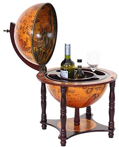 Tafelbar Minibar met Wereldbol - Eucalyptushout Ø 33 cm - Decoratieve Wijnrek