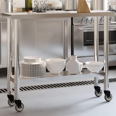Werktafel op wielen - RVS Tafel - Voedselbereiding - Corrosiebestendig - 110x30x85 cm - Zilver