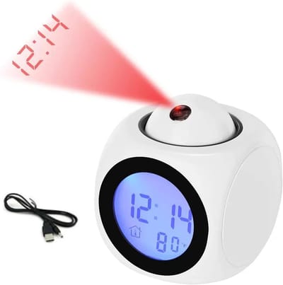 Digitale wekker - Projectiewekker - Met plafondtijdweergave - Spraakaankondiging - Temperatuurweergave - Met LED-nachtlampje en luidspreker -Op batterijen - met timerfunctie - Geschikt- voor kinderen en volwassenen - Klein en draagbaar - wit