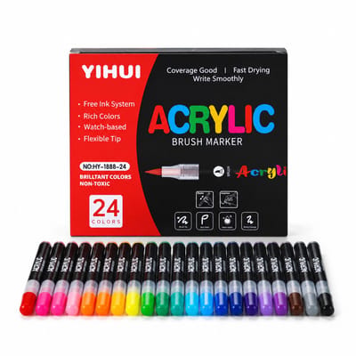 Direct-vloeibare acrylstiften - set van 24 kleuren - zachte punt met grote inhoud - voor DIY en tekenen - geschenkverpakking