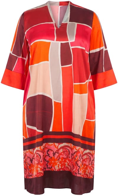 Ulla Popken - Dames - Midi-jurk A-lijn gobletkraag 3/4-mouwen - Fuchsiaroze - Maat 46+