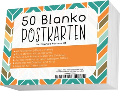 SnelShoppen - Set van 50 lege ansichtkaarten A6 - Hoogwaardige 350 g/m² kaartjes voor zelfontwerpen, persoonlijke boodschappen, decoratie, verjaardage