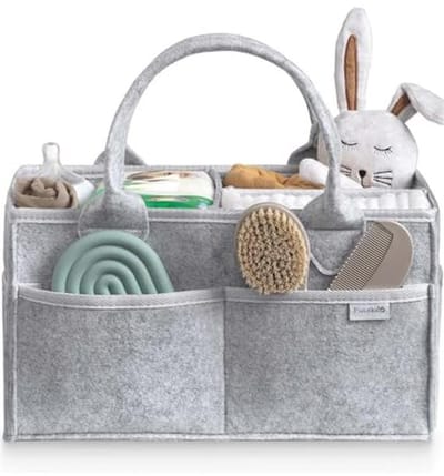 Luier Caddy Organizer - Opbergmand voor Luiers en Baby Essentials - Perfect voor Babyshower en Nieuwe Ouders - Grijs