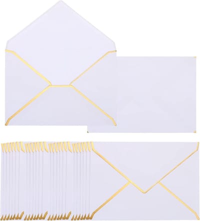 100x Witte A7 Enveloppen (13x18cm) met Gouden Rand - Voor Kaarten, Uitnodigingen & Bedankjes