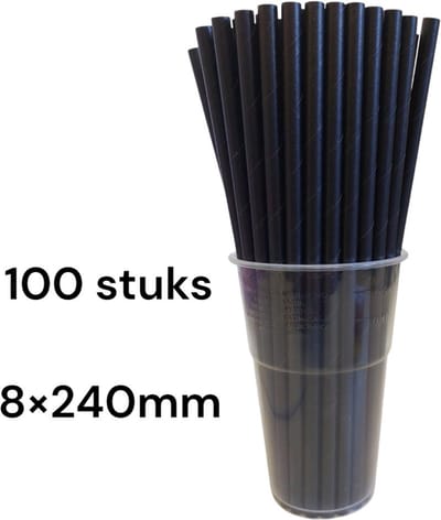 100 stucks Papieren rietjes, biologisch afbreekbaar, herbruikbaar, cocktail rietjes, 240x8mm, Zwart papier, geschikt voor feestjes, bruiloften en gelegenheden, feestrietjes