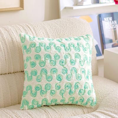 Housse de coussin de canapé brodée douce française Housse de coussin de tête de lit brodée en peluche lapin avec ruban Décoration Housse de coussin jeté pour la maison 45x45cm
