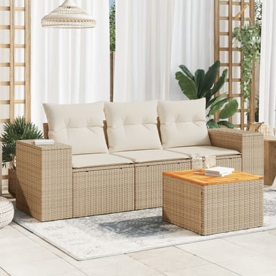 vidaXL - 4-delige - Loungeset - met - kussens - poly - rattan - beige