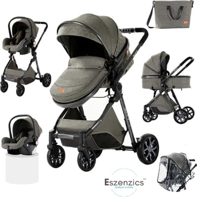 Eszenzics™ Kinderwagen 3-in-1 - incl. Autostoel - Multifunctionele 3-in-1 Buggy - 20kg - Diepgrijs