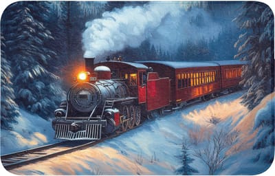 WC mat 80x50 cm - Antislip - Trein - Kerst - Sneeuw - Kersttrein - Toiletmat - Vloermat - Douchemat - Toilet tapijt - Toiletmatten
