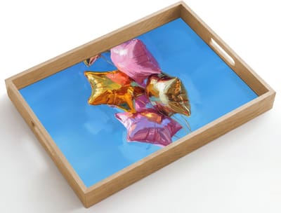 Dienblad hout 50x35 cm - Schootdienblad - Ballonnen - Goud - Stervorm - Roze - Borrelplank rechthoek - Plateau dienbladen