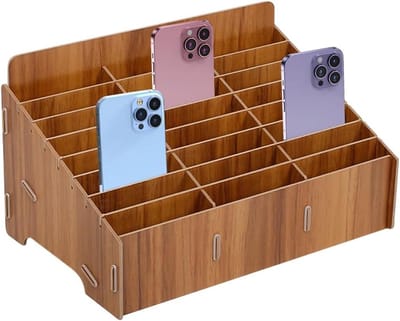 Houten Opbergdoos voor Mobiele Telefoons met 24 Compartimenten, Ideaal voor Klaslokalen, Kantoren en Scholen