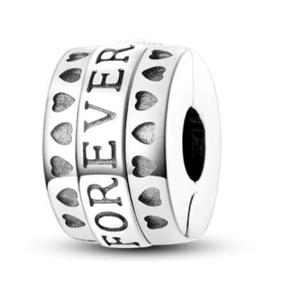 Fler® | Bedel | Past op populaire bedelarmbanden (standaard - 3mm) | "FOREVER" Clipbedel met Hartjesmotief | Hangbedel Charm | 925 sterling zilver | Armband Kraal | Valentijnsdag Cadeau | Sinterklaas kado | Kerstcadeau | Verjaardagsgeschenk