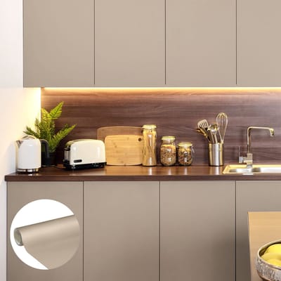 Waterdichte zelfklevende vinylfolie op rol per meter - Afwasbare sticker voor keuken, meubels, kasten, deuren - 60 cm x 20 m - Taupe
