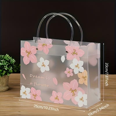 1 stuks Prinses Bloemen PVC Draagtas Transparante Verjaardagsfeest Cadeautas met Roze Kersenbloesem Design, Perfect voor Kerstmis, Thanksgiving 1pc