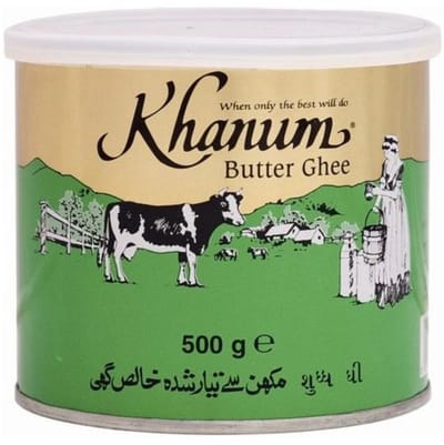 Khanum Ghee Best Butter Fat – Set van 4 x 500 g | 100% Pure Geklaarde Boter | Rijk Aroma | Ideaal voor Koken, Bakken & Traditionele Gerechten met Kajal Sticker