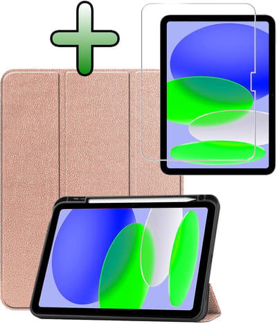 Hoesje Geschikt voor Apple iPad A16/A18 (2025/2026) - 11 inch (11e & 12e generatie) - Met Screenprotector - Trifold Bookcase - Hard Cover Case - Met Uitsparing Geschikt voor Apple Pencil - Hardcover Book - Tablet Hoes - Rosé goud