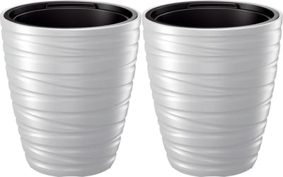 Prosperplast Plantenpot/bloempot Amazing - 2x - buiten/binnen - kunststof - wit - D30 x H33 cm - met binnenpot