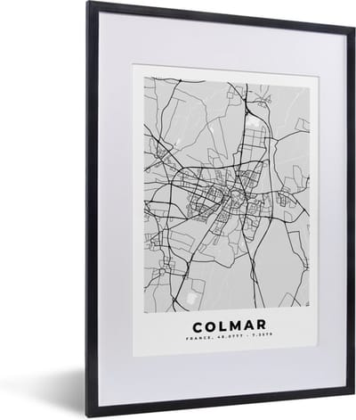 Fotolijst incl. Poster - Frankrijk - Plattegrond - Kaart - Colmar - Stadskaart - 30x40 cm - Posterlijst