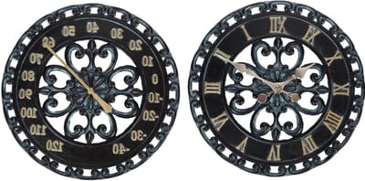 Wandklok Thermometer Combo - Buitenklok Thermometer - Patio Decoratie - Roestvrij Hars Materiaal - 13 Inch Diameter - Verdigris