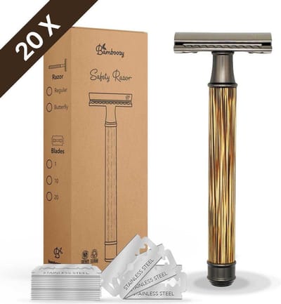 Bamboozy Bamboe Safety Razor + 20 scheermesjes Bamboe Houten Handvat Dun Double Edge Single Blade Zero Waste