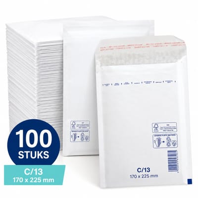 Chipa - C13 Bubbel Enveloppen - 100 stuks - Binnenmaat 150 x 215mm - Buitenmaat 170 x 225mm - Zelfklevende strip - Luchtkussen enveloppen - Verzendzakken - Bubbel enveloppen