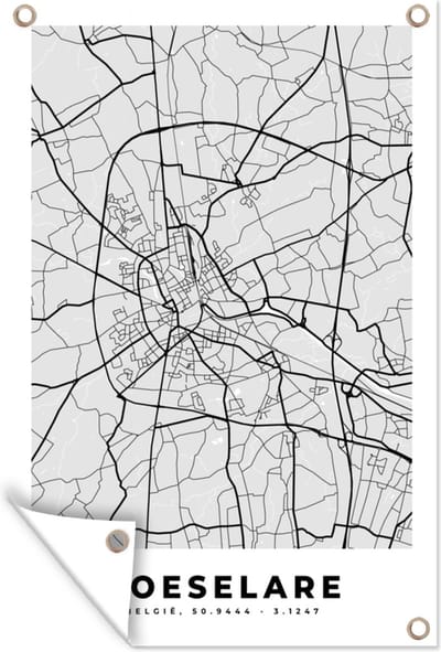 Muurdecoratie Stadskaart – Plattegrond – België – Zwart Wit – Roeselare – Kaart - 120x180 cm - Tuinposter - Tuindoek
