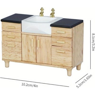 Armoire de lavabo en bois avec évier à main en céramique, meubles miniatures, jouets pour maison de poupée, salle de bains, décoration de cuisine, 1/12 beige