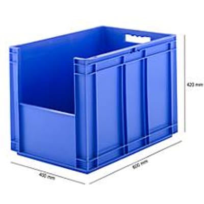 Euronorm bak EF 6420, zonder deksel, zonder stofklep, 83,8 l, blauw