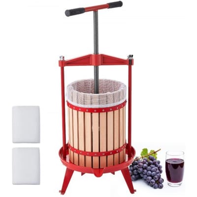VEVOR Handmatige Bessenpers 18 L, Wijnpers en Fruitpers voor Appels, Druiven, Sinaasappels en Groenten, Massief Beukenhouten Mand, Appelpers met 2 Filterzakken & T-Vormig Handvat, Sappers