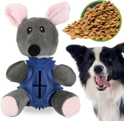 Pluche MUIS voor honden, piepend bijtspeeltje, 2in1 speeltje om op te bijten en mee te gooien