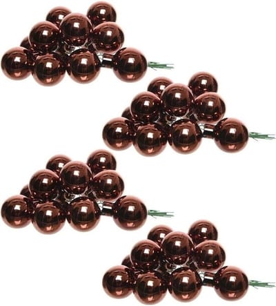 40x Mini glazen kerstballen kerststekers/instekertjes mahonie bruin 2,5 cm - Mahonie bruine kerststukjes kerstversieringen glas