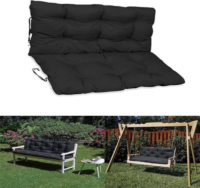 Tuinkussen met rugleuning - Bankkussen buiten - Buiten Zitten - Waterdichte Polyesterstof - 10 cm dik - Zwart