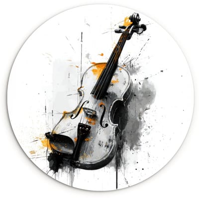 WallCircle® Wandcirkel 120x120 cm - Muurcirkel Viool - Oranje - Zwart - Penseelstreken - Muurdecoratie woonkamer - Wanddecoratie slaapkamer - Kamer decoratie accessoires - Ronde schilderijen XXL
