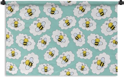 Wandkleed - Wanddoek - Bij - Insecten - Patroon - Groen - 90x60 cm - Wandtapijt
