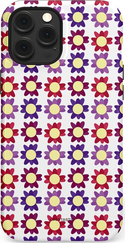 Casetastic Hoesje Geschikt voor Apple iPhone 12 Pro Max Magsafe - Stijlvolle Beschermende Duo-layer Case - Rood Paarse Roze Madelief Bloementjes