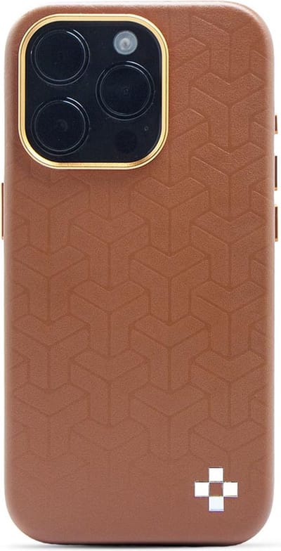 iPhone 15 hoesje - magsafe hoesje / Starcase Y patterned Brown - Faux Leer / iPhone hoesje met Magsafe