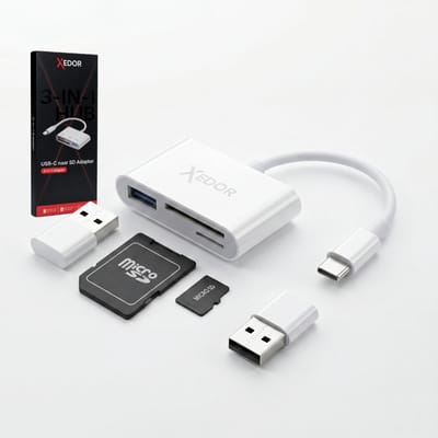 Xedor® Readex - SD Kaartlezer USB-C - 3-in-1 Kaartlezer - SD & Micro SD Kaartlezer - USB-A Poort - Inclusief USB-A Adapter - Geschikt voor Laptop, Tablet en Smartphone - Wit