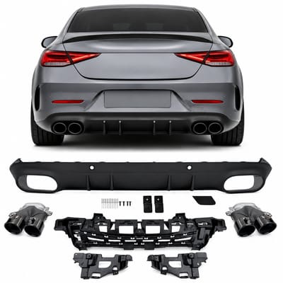 Sport Achterdiffuser met Dubbele Uitlaat Sierstukken Geschikt voor Mercedes CLS C257 AMG Line (2018-2023) – Gloss Black