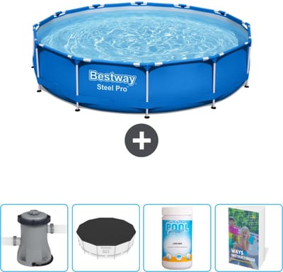 Bestway Rond Steel Pro Zwembad - 366 x 76 cm - Blauw - Inclusief Pomp Afdekzeil - Chloor - Zwembadgids