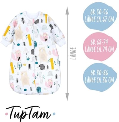 TupTam baby all-season sleeping bag round OEKO-TEX certified materials with detachable sleeves 2.5 TOG unisex